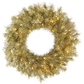 24" Pre-Lit Gold/Silver Tinsel Artificial Christmas Wreath with 50 Clear Lights