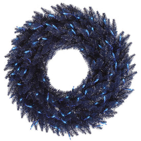 24" Pre-Lit Navy Blue Fir Artificial Christmas Wreath with 50 Blue Lights