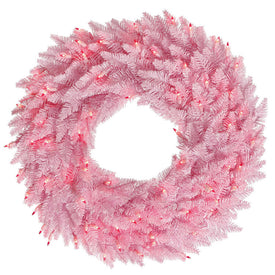 24" Pre-Lit Light Pink Fir Artificial Christmas Wreath with 50 Pink Lights