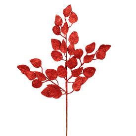 21" Red Glitter Ash Leaf Sprays 12 Per Box