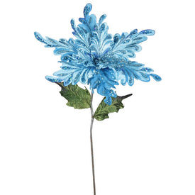 31" Sky Blue Velvet Poinsettia Artificial Christmas Picks 3 Per Bag