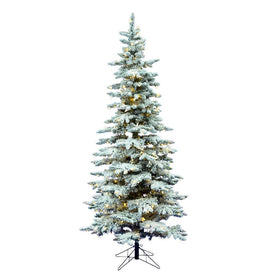 9' Pre-lit Flocked Utica Fir Slim Artificial Christmas Tree with Warm White LED Lights