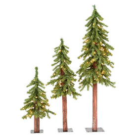 2", 3", 4" Pre-Lit Natural Alpine Artificial Christmas Trees Set with Warm White LED Lights