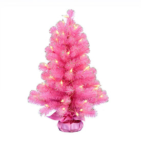 2' x 16" Pre-Lit Pink Tinsel Tree with 50 Clear Dura-Lit 50 Lights and Plastic Base