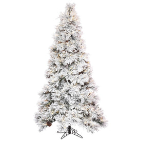 9' x 59" Pre-Lit Flocked Atka Pine Slim Artificial Christmas Tree with Warm White Wide-Angle LED Lights