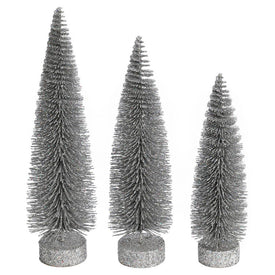 12"-14"-16" Silver Glitter Oval Pine Trees Set of 3