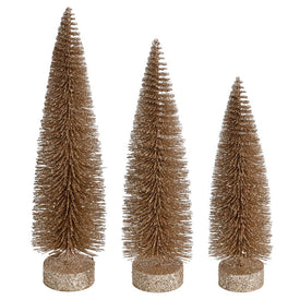 12"-14"-16" Champagne Glitter Oval Pine Trees Set of 3