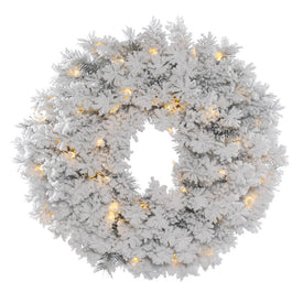 20" Pre-Lit Flocked Alaskan Pine Artificial Christmas Wreath with 35 Warm White LED Lights