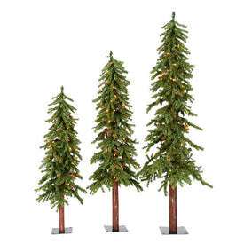 Vickerman 4' 5' 6' Natural Alpine Artificial Christmas Tree Set, Multi-colored LED Lights, Set of 3