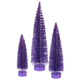 12"/16"/20" Unlit Purple Glitter Oval Artificial Christmas Trees Set of 3