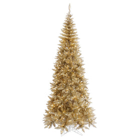 7.5' Pre-Lit Champagne Tinsel Slim Artificial Fir Christmas Tree with 500 Clear Lights