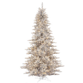 7.5' Pre-Lit Silver Tinsel Artificial Fir Christmas Tree with 750 Warm White LED Lights