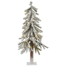 2' x 14" Pre-Lit Flocked Alpine Artificial Christmas Tree with Warm White LED Dura-Lit Lights