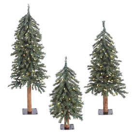 2', 3', 4' Natural Bark Alpine Artificial Christmas Trees Set of 3 with Clear Dura-Lit Lights