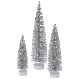 12"/16"/20" Unlit Silver Glitter Oval Artificial Christmas Trees Set of 3