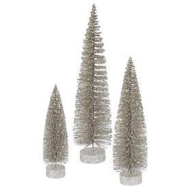 12"/16"/20" Unlit Champagne Glitter Oval Artificial Christmas Trees Set of 3