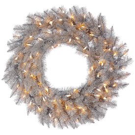 24" Pre-Lit Platinum Fir Artificial Wreath with 50 Warm White Dura-Lit LED Lights