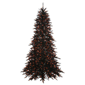 3' Pre-Lit Black Fir Slim Artificial Christmas Tree with 100 Orange Lights