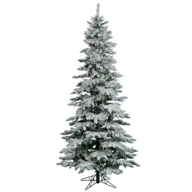 7.5' Pre-lit Flocked Utica Fir Slim Artificial Christmas Tree with Multi-Colored Lights