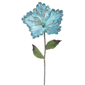 23" Sea Blue Hibiscus Artificial Christmas Picks 3 Per Bag