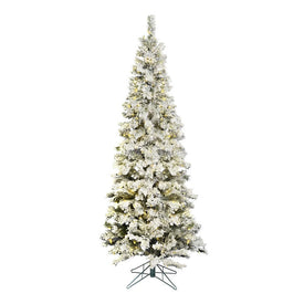 4.5' Flocked Pacific Artificial Christmas Tree with Warm White LED Lights