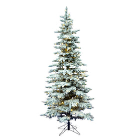 6.5' Pre-lit Flocked Utica Fir Slim Artificial Christmas Tree with Warm White LED Lights