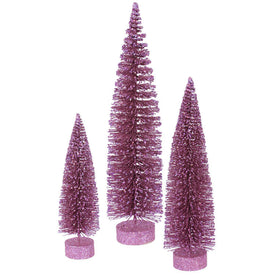 12"/16"/20" Unlit Orchid Glitter Oval Artificial Christmas Trees Set of 3