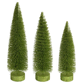 12"-14"-16" Lime Glitter Oval Pine Trees Set of 3