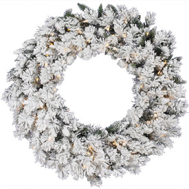 30" Pre-Lit Snow Ridge Flocked Artificial Christmas Wreath with 50 Clear Lights