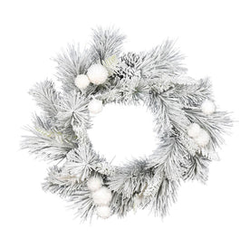 24" Unlit Frosted Beacon Pine Artificial Wreath