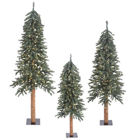 4', 5', 6' Natural Bark Alpine Artificial Christmas Trees Set of 3 with Clear Dura-Lit Lights