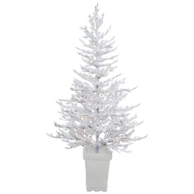 5' Pre-Lit Potted Flocked Winter Twig Artificial Christmas Tree with Warm White LED Lights