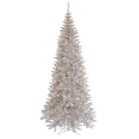 7.5' Pre-Lit Silver Tinsel Slim Artificial Fir Christmas Tree with 500 Clear Lights