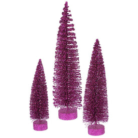 12"/16"/20" Unlit Magenta Glitter Oval Artificial Christmas Trees Set of 3