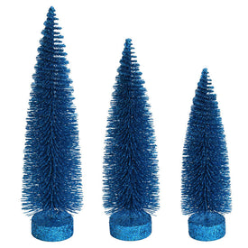 12"-14"-16" Turquoise Glitter Oval Pine Trees Set of 3