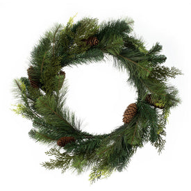 24" Unlit Plastic Pine and Cedar Wreath with Pine Cones