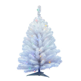 3' Pre-Lit Crystal White Spruce Artificial Christmas Tree with 50 Multi-Colored LED Lights