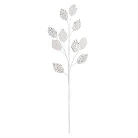 20" White Glitter Plum Leaf Sprays 3 Per Bag