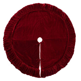 60" Plush Red Velvet Tree Skirt with 6" Border and Tie Closure