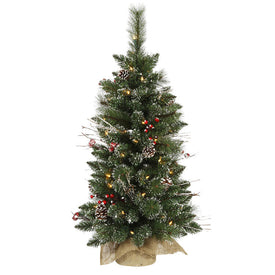 3' Pre-Lit Snow-Tipped Pine and Berry Artificial Christmas Tree with Clear Dura-Lit Lights