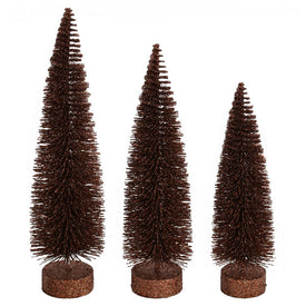 12"-14"-16" Chocolate Glitter Oval Pine Trees Set of 3