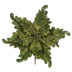 17" Lime Pearl Glitter Poinsettia Artificial Christmas Picks 3 Per Bag