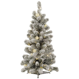 3' Pre-Lit Flocked Kodiak Spruce Artificial Christmas Tree with Warm White LED and Frosted G40 Lights