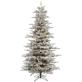 6.5' Pre-Lit Flocked Sierra Fir Slim Artificial Christmas Tree with Clear Dura-Lit Lights