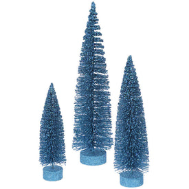12"/16"/20" Unlit Turquoise Glitter Oval Artificial Christmas Trees Set of 3