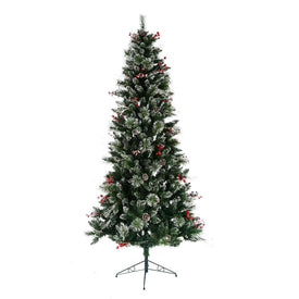 7' Unlit Snow-Tipped Pine and Berry Artificial Christmas Tree