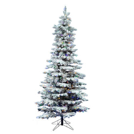 9' Pre-lit Flocked Utica Fir Slim Artificial Christmas Tree with Multi-Colored LED Lights