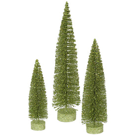 12"/16"/20" Unlit Lime Green Glitter Oval Artificial Christmas Trees Set of 3