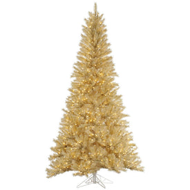 7.5' Pre-Lit White/Gold Tinsel Artificial Christmas Tree with 700 Clear Lights