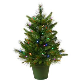 24" Cashmere Pine Potted Artificial Christmas Tree with Multi-Colored Dura-Lit LED Lights